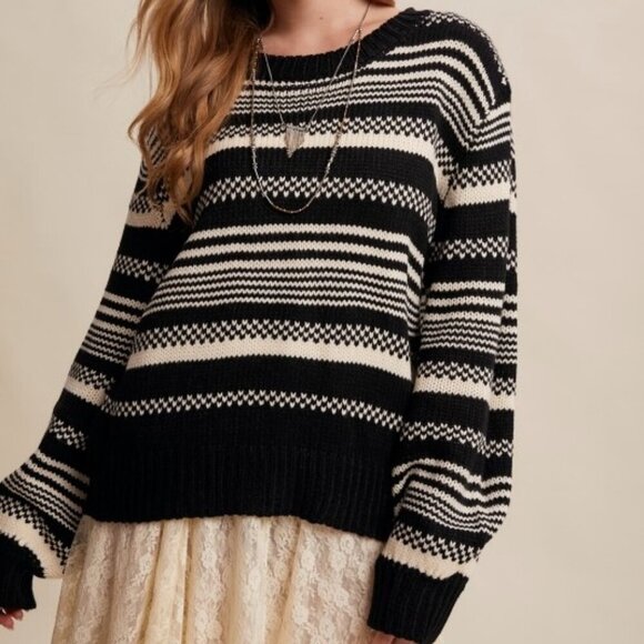 SWEATER WEATHER BLACK STRIPED SWEATER - Picture 1 of 3